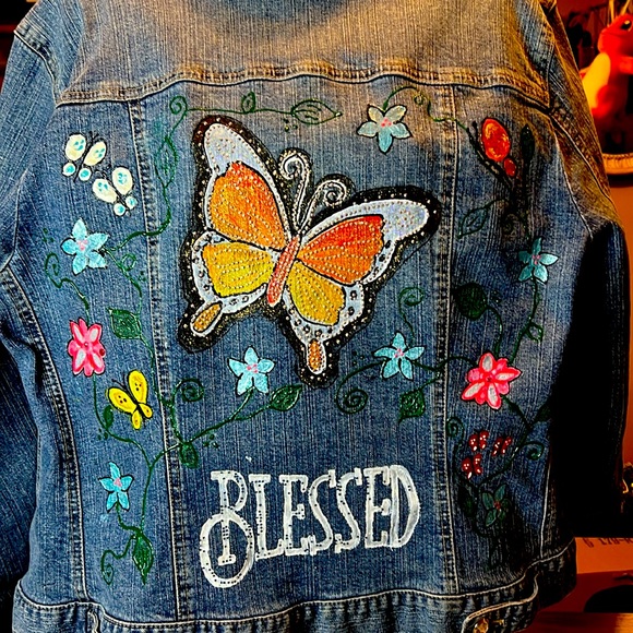 Hand Painted rhinestone Jean Jacket. One of a kind! - Picture 1 of 6